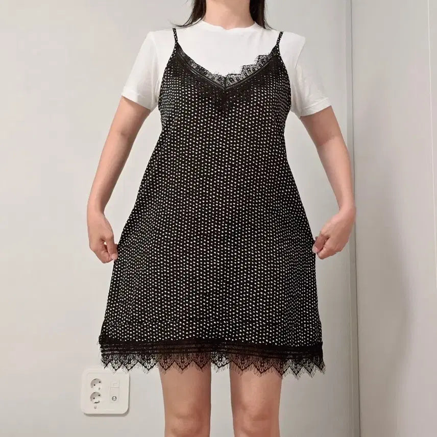 [BUNJANG] Lace Bustier Layered Slip Dress / 레이스 뷔스티에 레이어드 원피스 슬립 끈원피스 나시원피스 도트 땡땡이