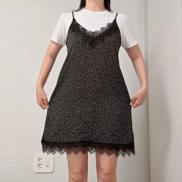 [BUNJANG] Lace Bustier Layered Slip Dress / 레이스 뷔스티에 레이어드 원피스 슬립 끈원피스 나시원피스 도트 땡땡이