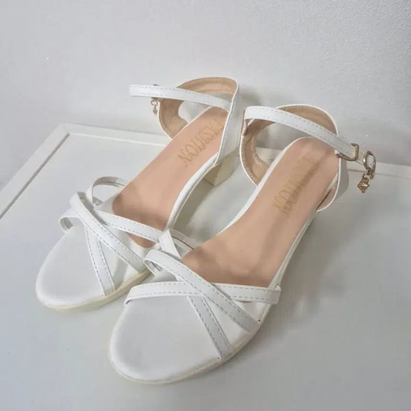 [BUNJANG] White Comfortable Wedge Sandals / 화이트 샌들힐 편한굽