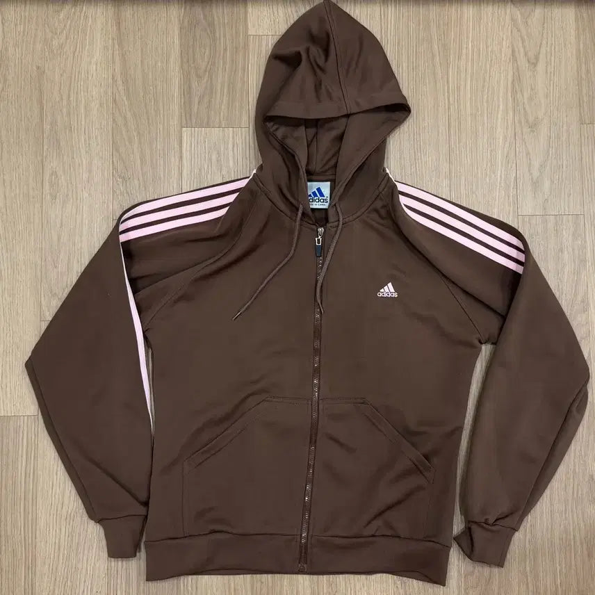 [BUNJANG] Adidas Brown Pink Hooded Zip-up Jersey / 아디다스 브라운 핑크 후드집업 져지