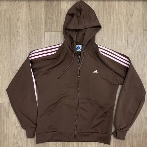 [BUNJANG] Adidas Brown Pink Hooded Zip-up Jersey / 아디다스 브라운 핑크 후드집업 져지
