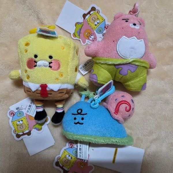 [BUNJANG] SpongeBob x Kakao Friends Collaboration Keychain Dolls Set / 스폰지밥 x 카카오프렌즈 키링 인형 3종 세트