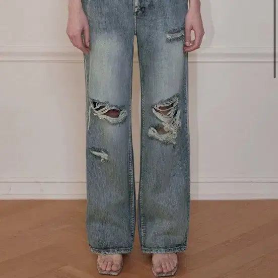 [BUNJANG] Bohemian Seoul Highlight Damage Wide Pants Blue / 보헤미안서울 하이라이트 데미지 와이드 팬츠 블루