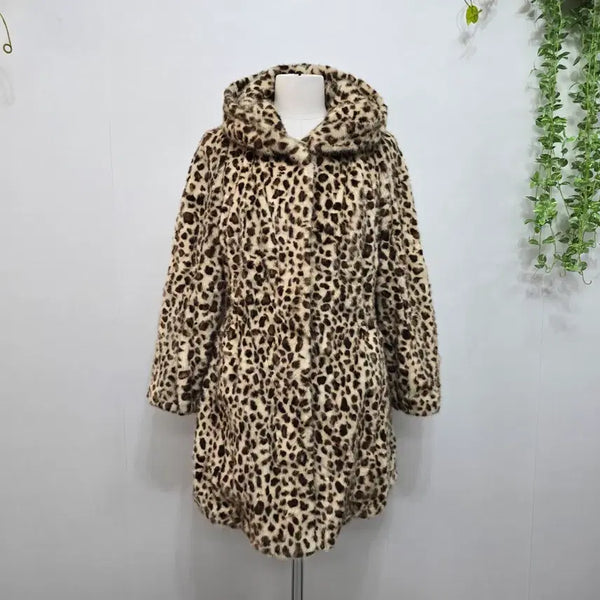 [BUNJANG] Leopard Pattern Hooded Mink Coat / 레오파드 패턴 후드 밍크 코트