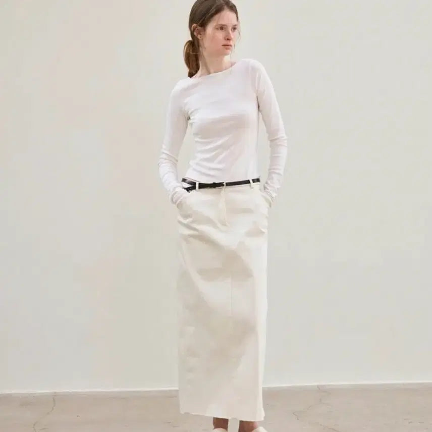 [BUNJANG] Minimal Maxi Skirt (Ivory) / 미니멀 맥시 스커트(아이보리)
