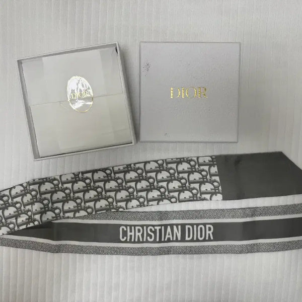[BUNJANG] Dior Oblique Mitzah Scarf (Gray Silk Twill) / Dior Oblique 미차 스카프(그레이 실크 트윌) 정품!