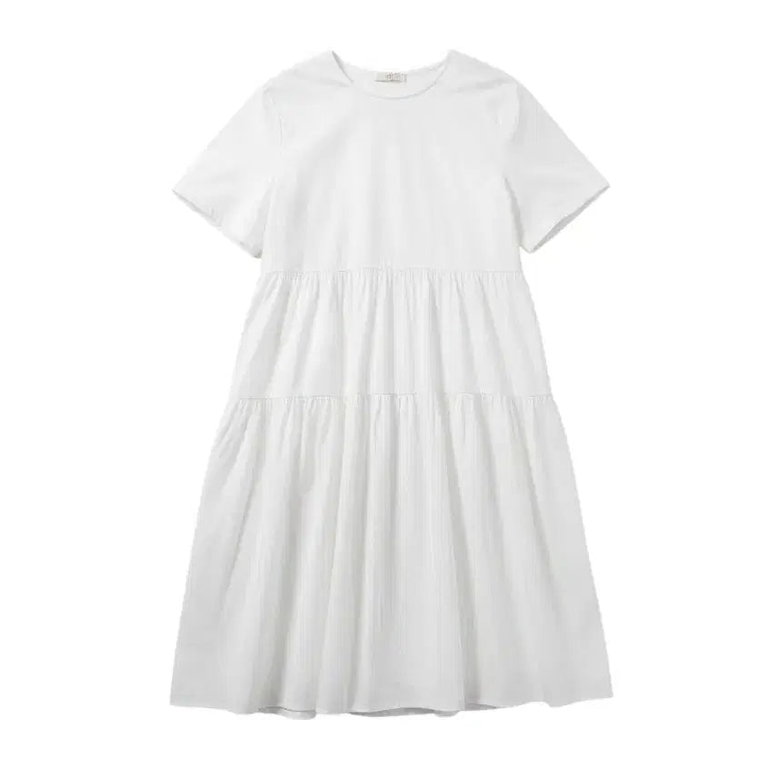[BUNJANG] Women's White Back Point Short Sleeve Long Dress / 여성F/ 화이트 뒷 포인트 반팔 롱원피스 빈티지킹