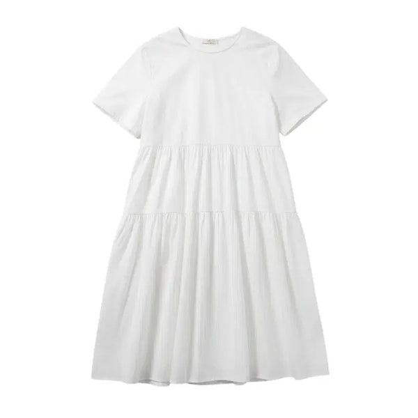 [BUNJANG] Women's White Back Point Short Sleeve Long Dress / 여성F/ 화이트 뒷 포인트 반팔 롱원피스 빈티지킹
