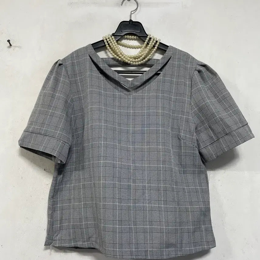 [BUNJANG] Unique Check Puff Blouse / N6769 유니크 체크 블라우스.퍼프