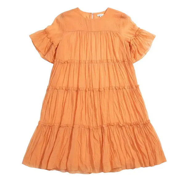 [BUNJANG] Vintage King Orange Pleated Short-Sleeve Long Dress / 여성F/ FASHION 오렌지 주름 반팔 롱원피스 빈티지킹