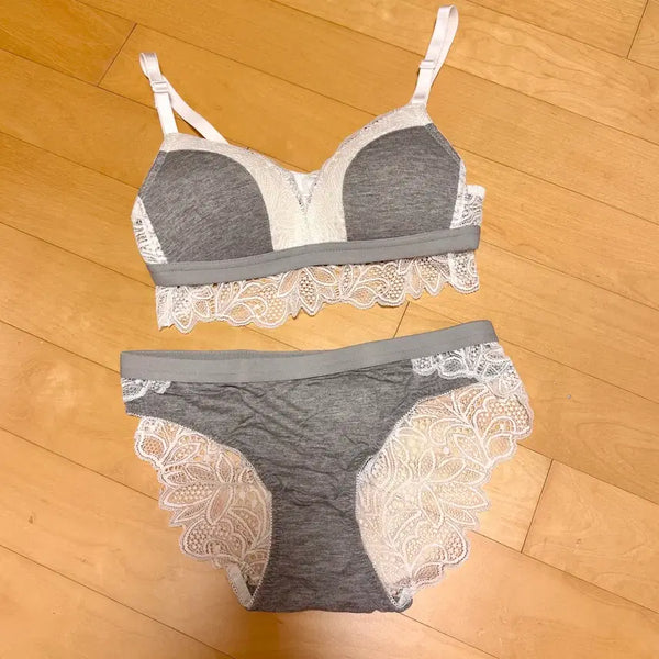[BUNJANG] Gray Lace Bra Panty Set / 그레이 레이스 브라팬티 세트