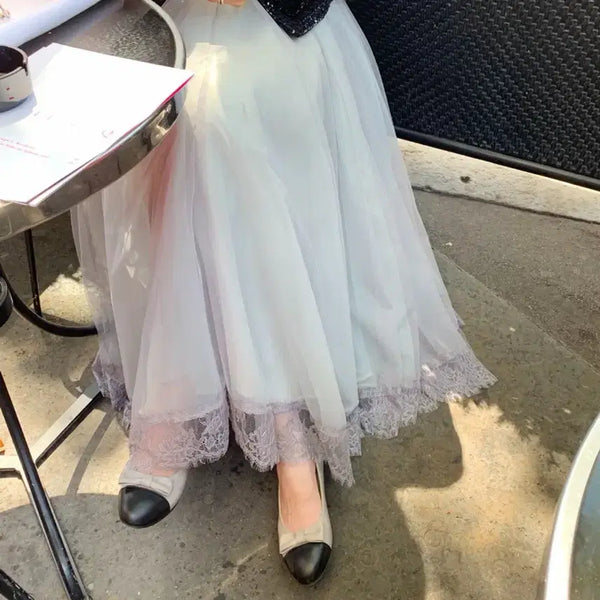 [BUNJANG] Bicini Lace Full Skirt Grey / 바이씨니 레이스풍성샤 스커트 그레이