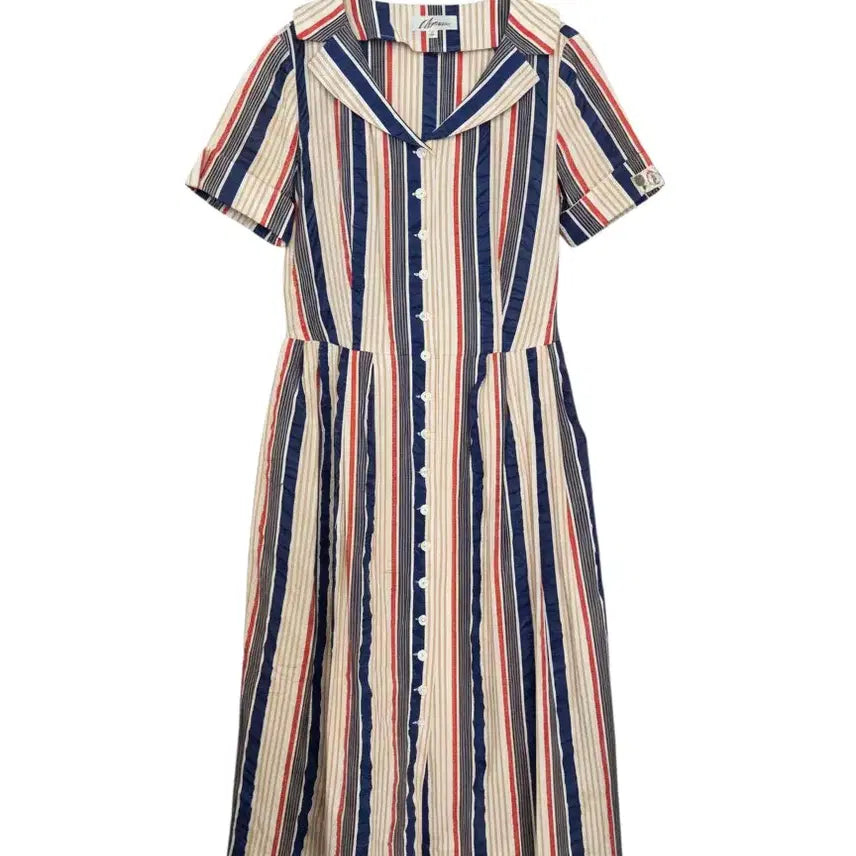 [BUNJANG] Caruso Striped Short-Sleeve Long Dress / 여성66/ 카루소 스트라이프 반팔 롱원피스 빈티지킹