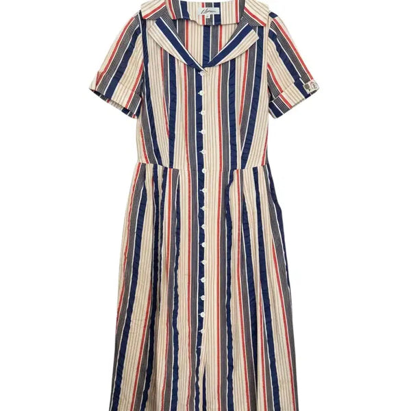 [BUNJANG] Caruso Striped Short-Sleeve Long Dress / 여성66/ 카루소 스트라이프 반팔 롱원피스 빈티지킹