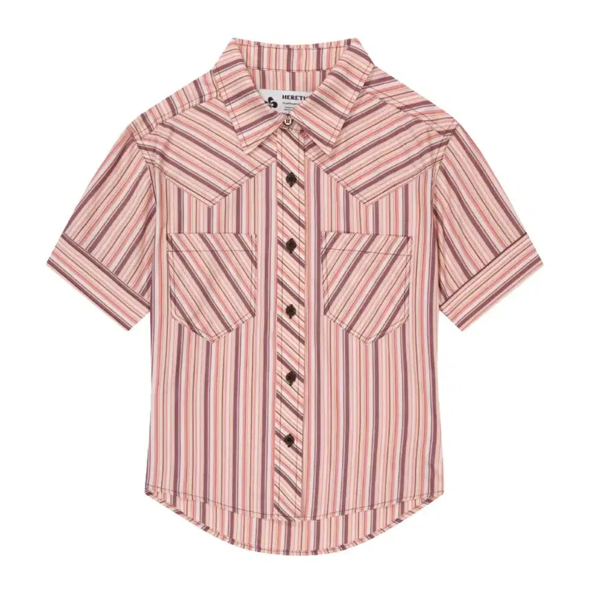 [BUNJANG] Heretic Western Stripe Short Sleeve Shirt Pink / 헤레틱 WESTERN STRIPE SHORT SLEEVE SHIRT