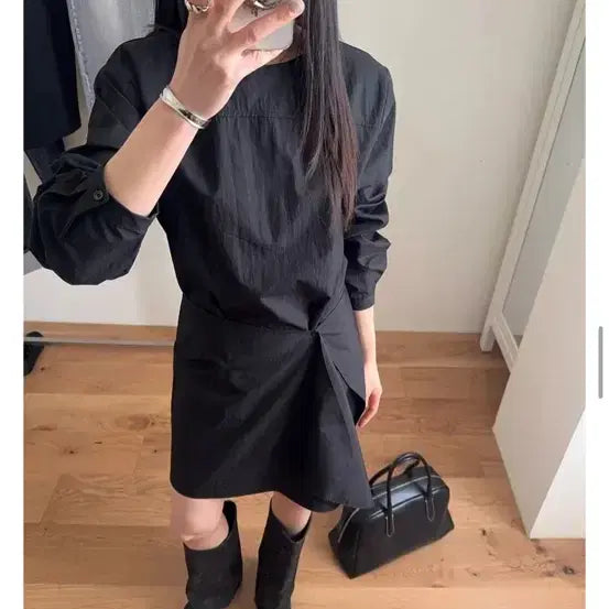 [BUNJANG] Black Layered Shirt Dress / 블랙 셔츠 레이어드 원피스
