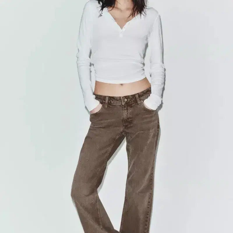 [BUNJANG] Zara Low Rise Bootcut Trousers Brown / 자라 부츠컷 로우라이즈 36 브라운 4470/011/426