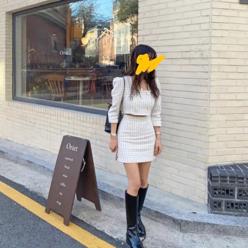 [BUNJANG] Checked Tweed Crop Jacket Skirt Set / 체크 트위드 크롭 자켓 스커트 세트 수입의류