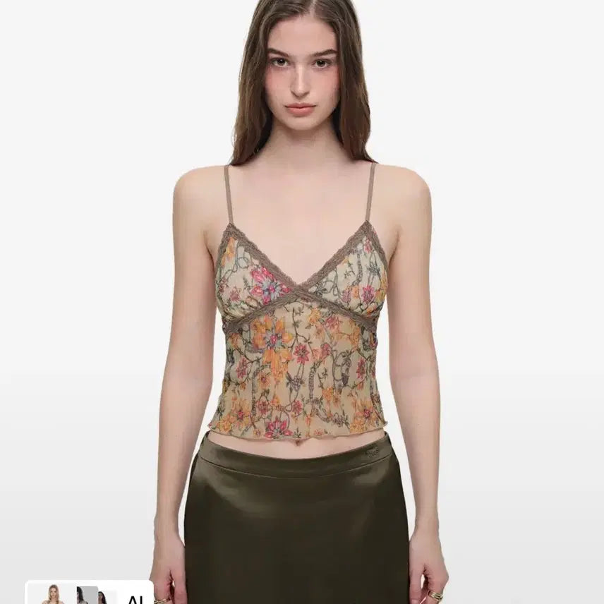 [BUNJANG] Too Much Tax Metallic Floral 03 Lace Camisole Top Yellow / 투머치택스 메탈릭 플로럴 03 레이스 카미탑 옐로우