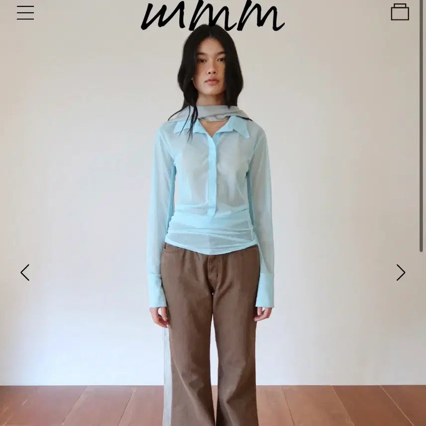 [BUNJANG] MMM See-Through Collar T-Shirt Sky Blue / mmm 시스루 칼라 티셔츠 스카이 블루