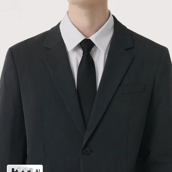 [BUNJANG] Unstandard Relaxed Basic Blazer, Straight Hidden Banding Slacks, Basic Dress Shirt, Automatic Silk Necktie Bundle Set / 무탠다드 장례식장 풀set