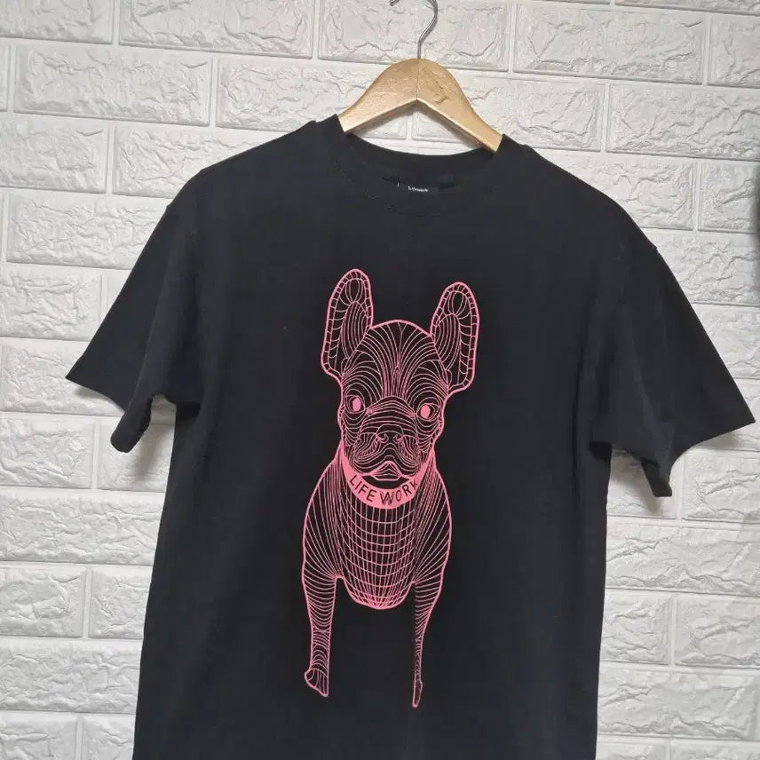 [BUNJANG] Lifework French Bulldog Print T-Shirt Black / 라이프워크 프렌치불독 반팔티 블랙