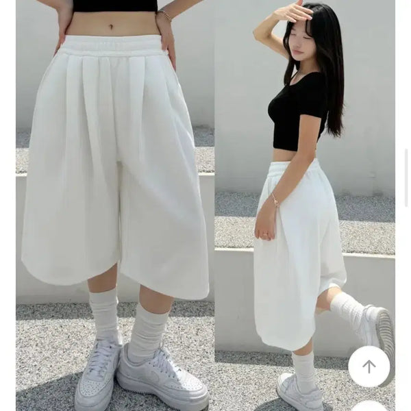 [BUNJANG] Pin-tuck Bermuda Shorts White / 옆핀턱 버뮤다 팬츠 화이트