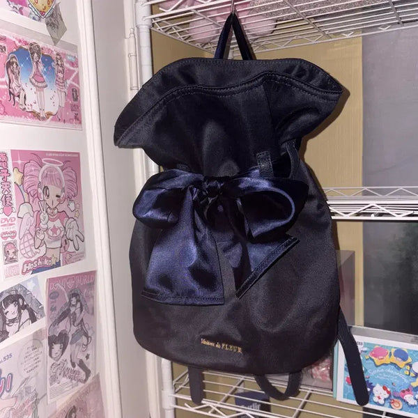 [BUNJANG] Maison de FLEUR Liane Drawstring Ribbon Backpack Navy / 메종 드 플뢰르 리아느 리본 백팩 네이비 양지뢰 양산형 지뢰계 서브컬쳐 일녀 메종드플뢰르