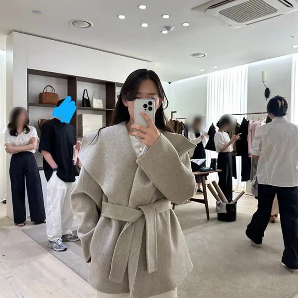 [BUNJANG] Yumer Jeanne High Neck Short Coat Moon Beige / 유메르 잔느 하이넥 숏코트 문베이지