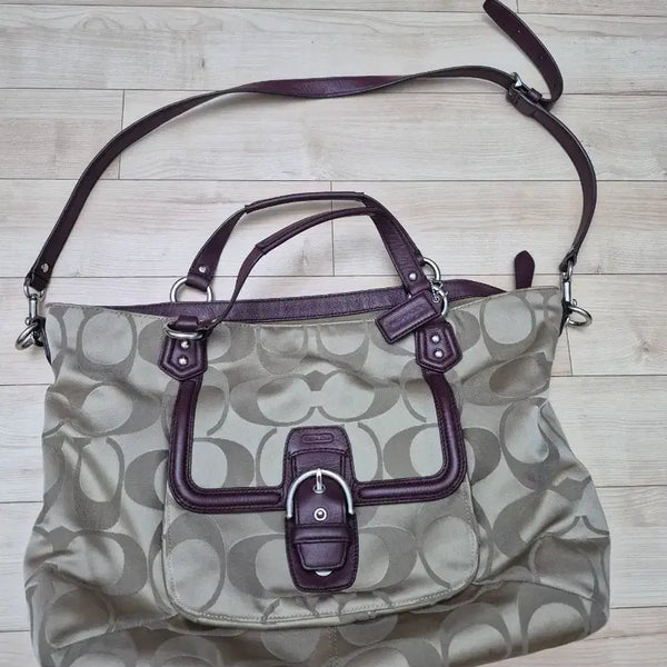 [BUNJANG] Coach Leather & Canvas Crossbody Tote Bag / 코치 크로스백 토드백   천이라 가볍고 많이들어가요