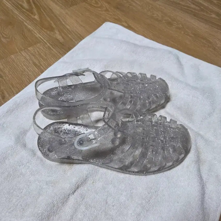 [BUNJANG] MEduse Transparent Glitter Jelly Sandals Size 230 / 실착사진있음)메듀즈 투명 글리터 젤리 슈즈 샌들 230