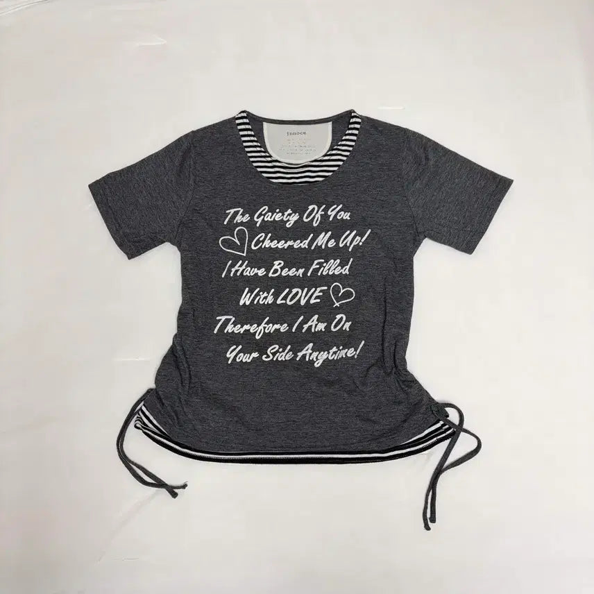 [BUNJANG] Japanese Vintage Charcoal Stripe T-Shirt Y2K Garu Mori Girl / 일본빈티지 차콜 스트라이프 티셔츠 y2k 갸루 모리걸