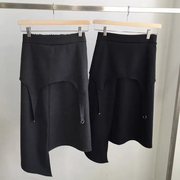 [BUNJANG] Asymmetrical Midi Skirt - Black / 새상품) 언발 미디 스커트 -블랙