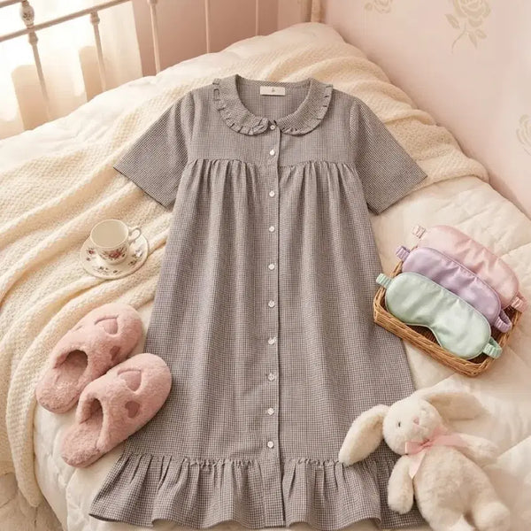 [BUNJANG] Check Frill One-Piece Pajamas / 여동생 체크 프릴 원피스 잠옷 중고