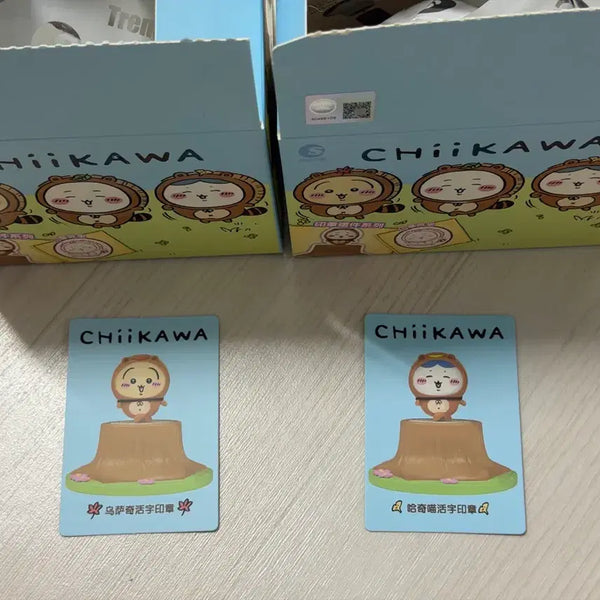 [BUNJANG] Monchichi (Hachiware Usagi) Forest Raccoon Stamp Figure Set / (2개 세트) 먼작귀 치이카와 (하치와레 우사기) 숲속의 너구리 스탬프 도장 피규어