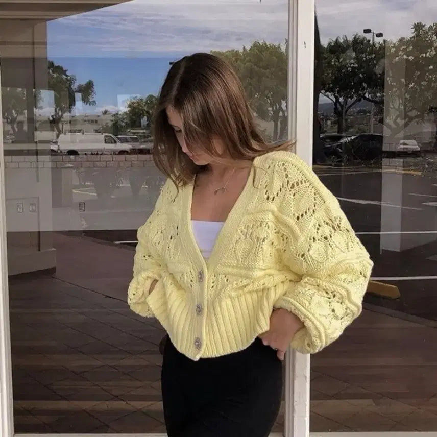 [BUNJANG] Zara Yellow Cropped Cardigan / 자라 옐로우 크롭 가디건