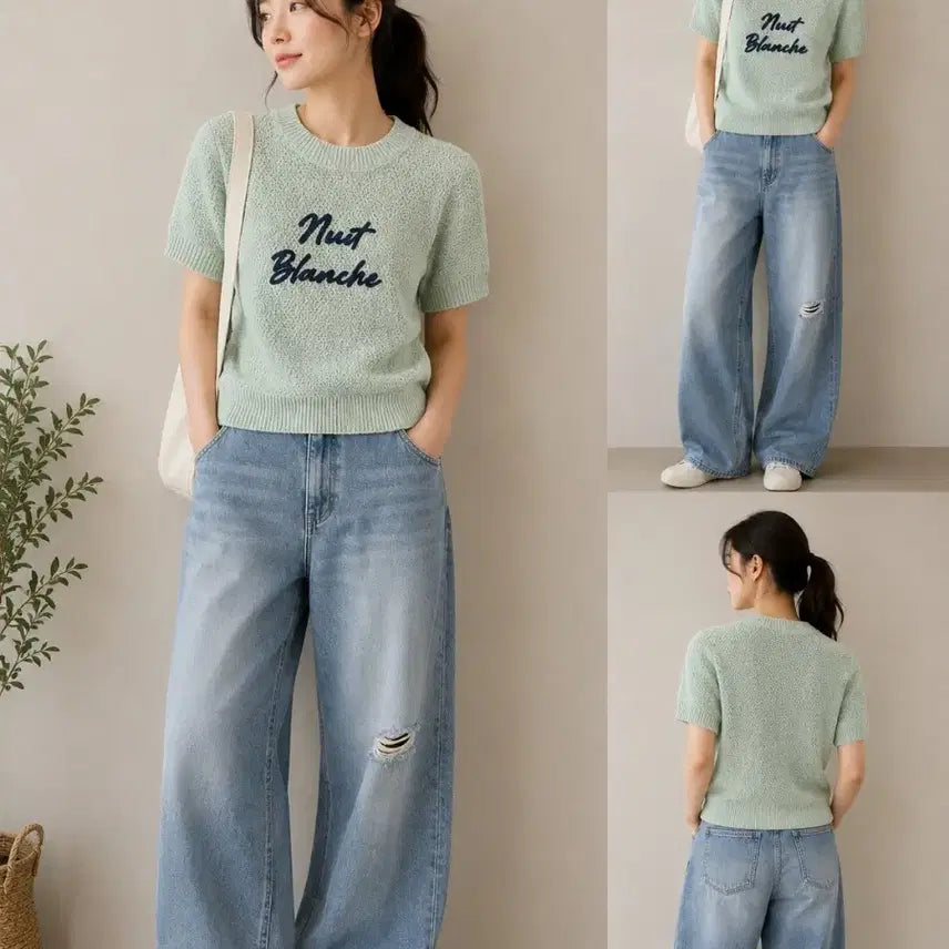[BUNJANG] 8seconds Mint Lettering Knit S / 8세컨즈 민트색 레터링 니트 S 55