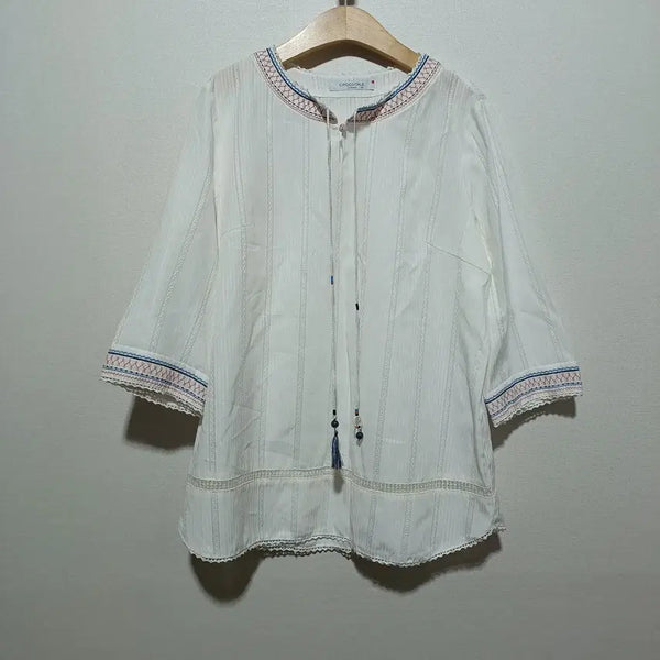[BUNJANG] Crocodile Women's Ethnic Short Sleeve Shirt (Size 95) / 크로커다일 여성 애스닉 반팔 셔츠 95 (26A1663)
