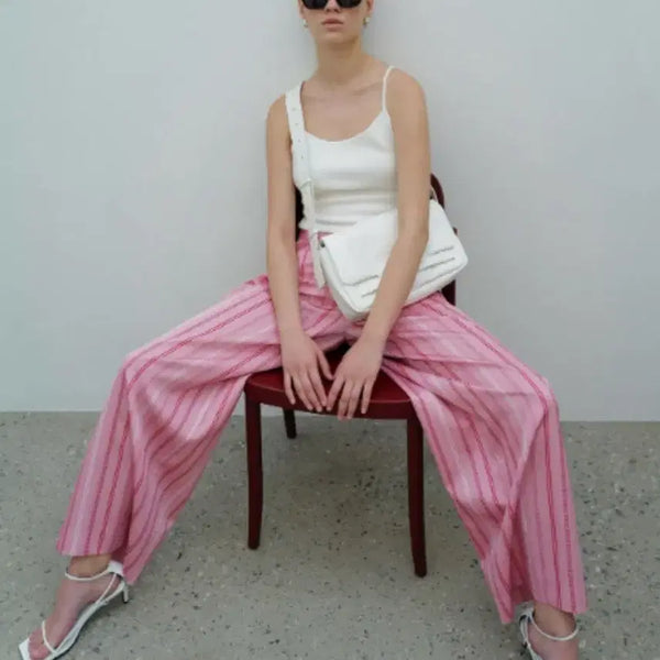 [BUNJANG] ORR Chain Printing Silky Wide Trousers Pink / 새상품) 오르 ORR 체인 프린팅 트라우저 핑크 실키 와이드 팬츠 바지 슬랙스