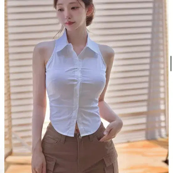 [BUNJANG] Kinda Me Sleeveless Button Shirt / 카인다미 민소매 버튼 셔츠