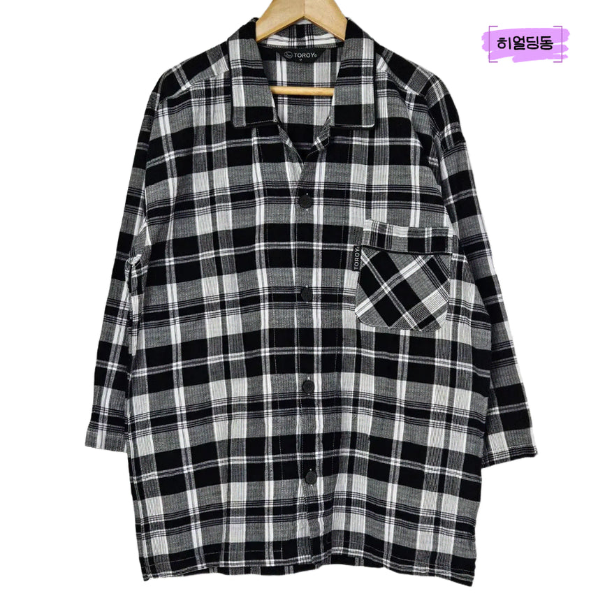 [BUNJANG] Black Check Home Wear Shirt / 딩동 :) 여름세일/M/블랙 체크 홈웨어 카라 셔츠_14