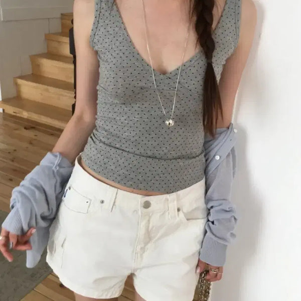 [BUNJANG] Polka Dot V-Neck Sleeveless Top / 새상품)도트 브이넥 민소매 나시