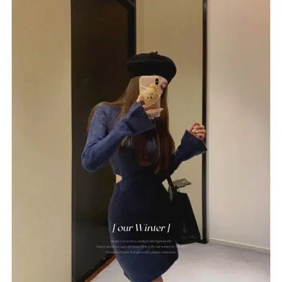 [BUNJANG] Navy Knit Long Dress (New) / 니트 롱원피스(새상품)
