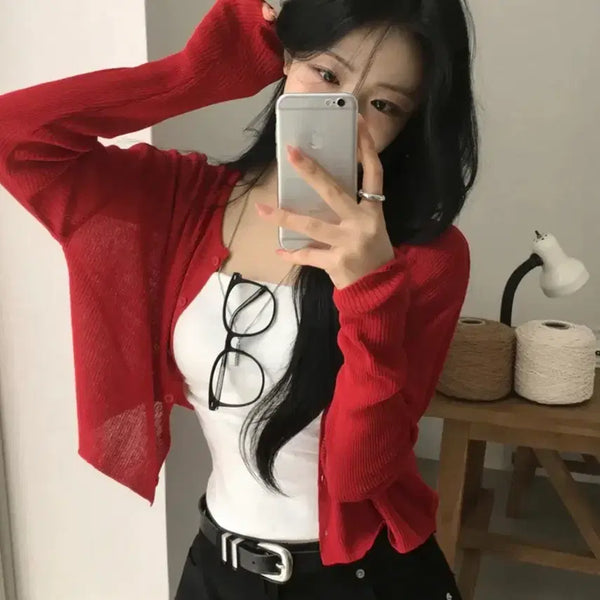 [BUNJANG] Linen Cardigan Red / 여름 린넨 가디건 레드