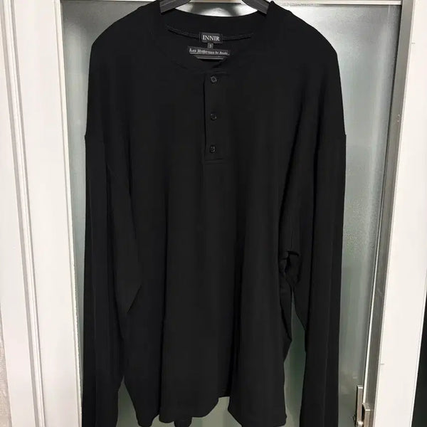 [BUNJANG] innir Lightweight Relaxed Henley Shirt Black / innir LIGHTWEIGHT RELAXED HENLEY SHIRT 이니어