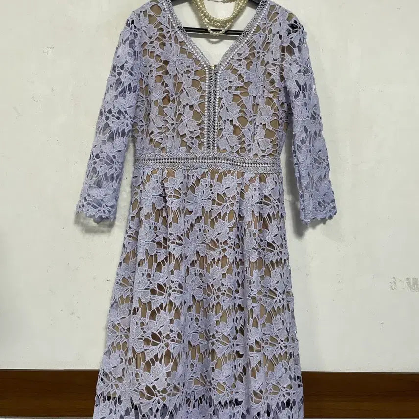 [BUNJANG] Embroidery Lace Semi Sheer Dress / N6789 자수 레이스 원피스.세미 시스루.정장오피스하객
