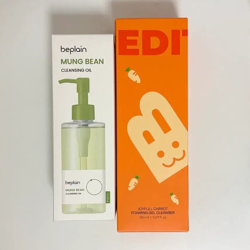 [BUNJANG] B.Plain Mung Bean Cleansing Oil & Edit:B Carrot Gel Cleanser Bundle (Sealed) / 미개봉) 비플레인 녹두 클렌징 오일, 에딧비 당근 폼 클렌저