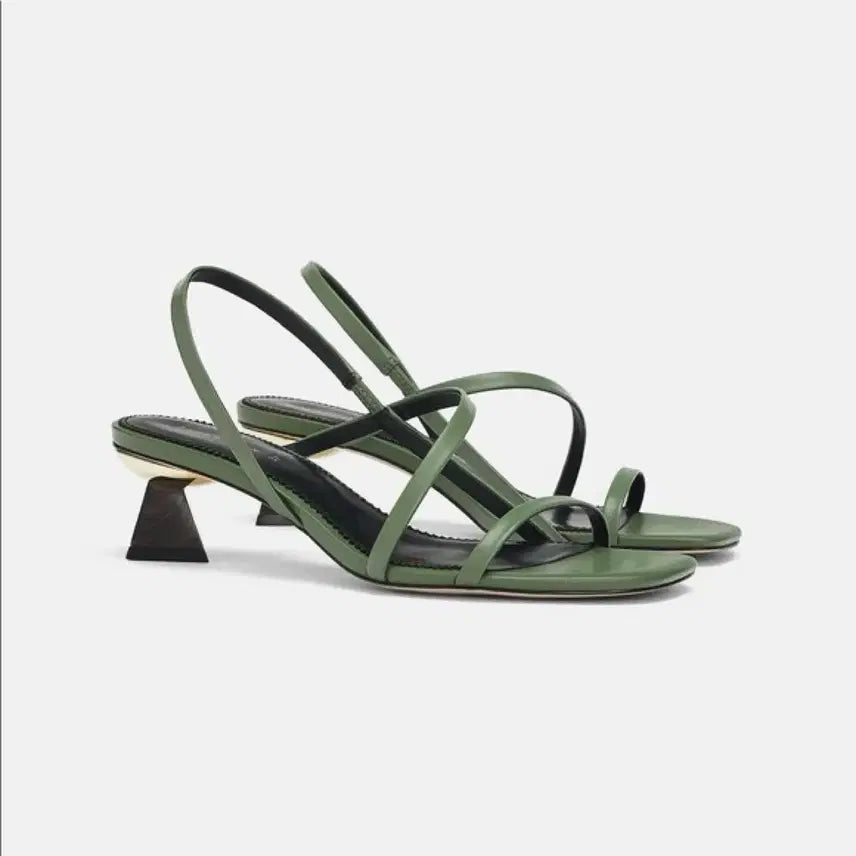 [BUNJANG] ZARA Leather Kitten Heel Strap Sandals / 자라 레더 키튼힐 스트랩 샌들