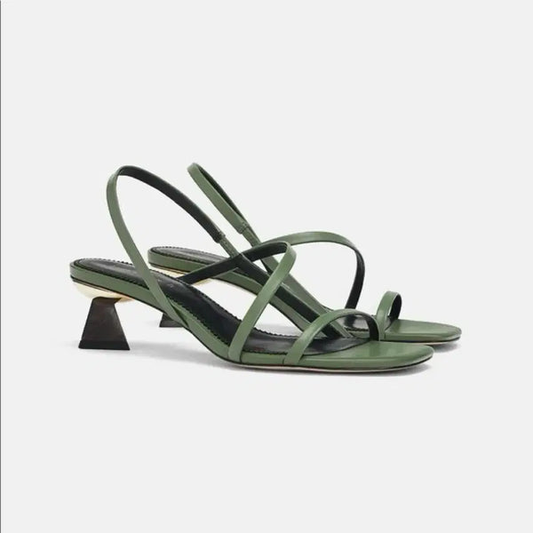 [BUNJANG] ZARA Leather Kitten Heel Strap Sandals / 자라 레더 키튼힐 스트랩 샌들