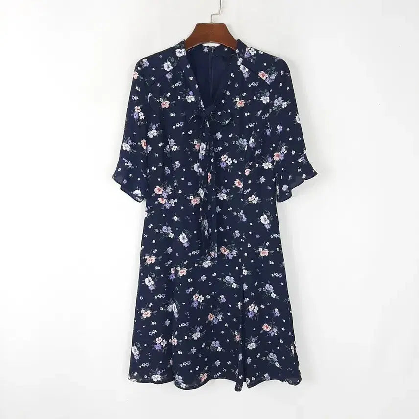 [BUNJANG] Roem Scarf Neck V-Neck Chiffon Dress XS / 로엠 스카프넥 브이넥 쉬폰 원피스XS